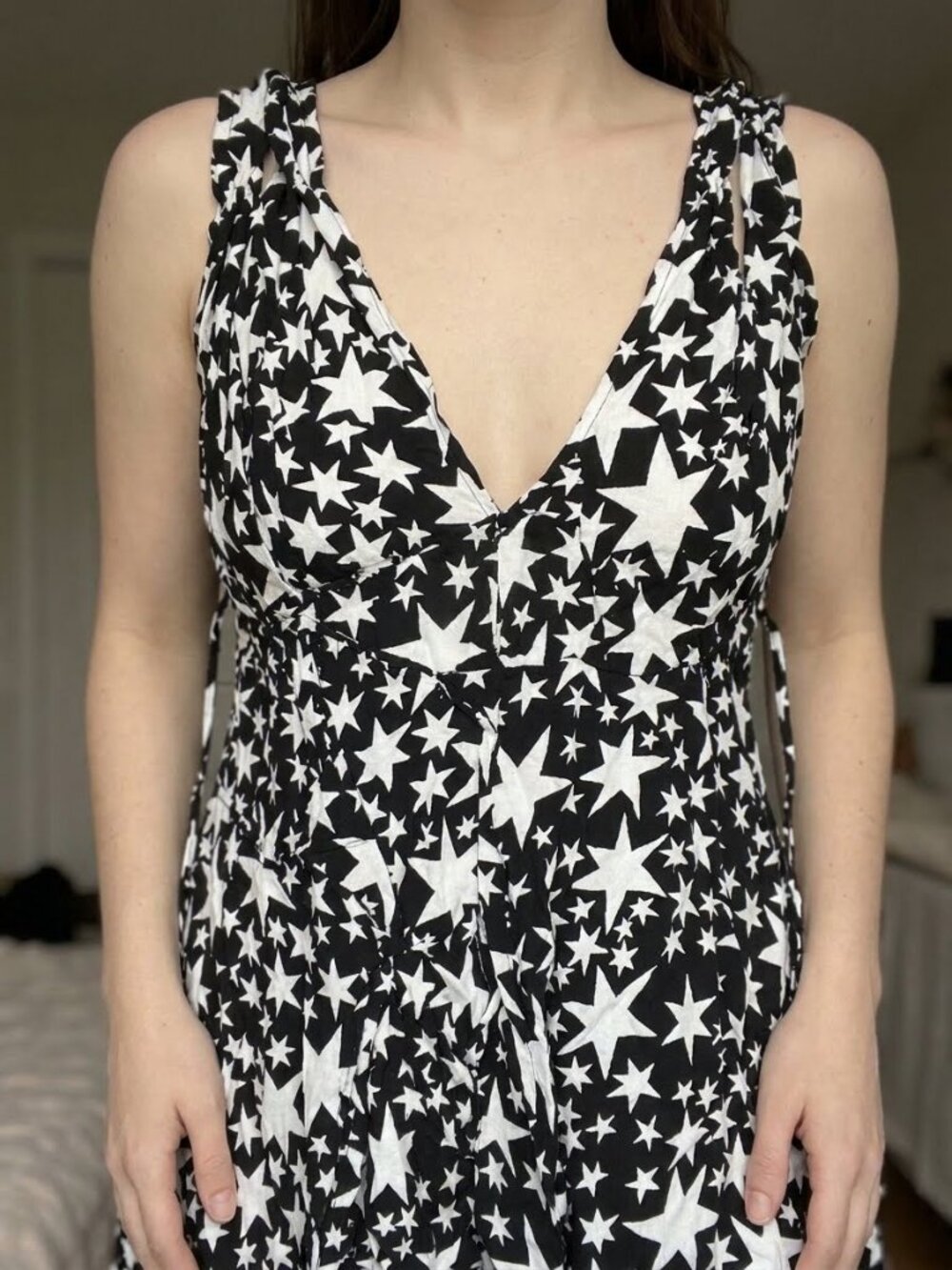 Reformation Black and White Star-Print Halter Camisole